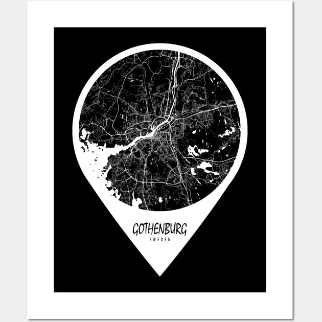 Gothenburg, Sweden City Map - Travel Pin Wall Art by deMAP Studio